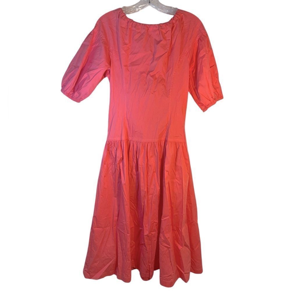 Shoshanna ladies POPPY MIDI DRESS 6 PINK coral poplin day resort Anthropologie - Picture 7 of 16